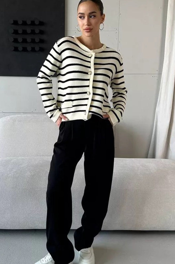 Short Striped Knit Cardigan