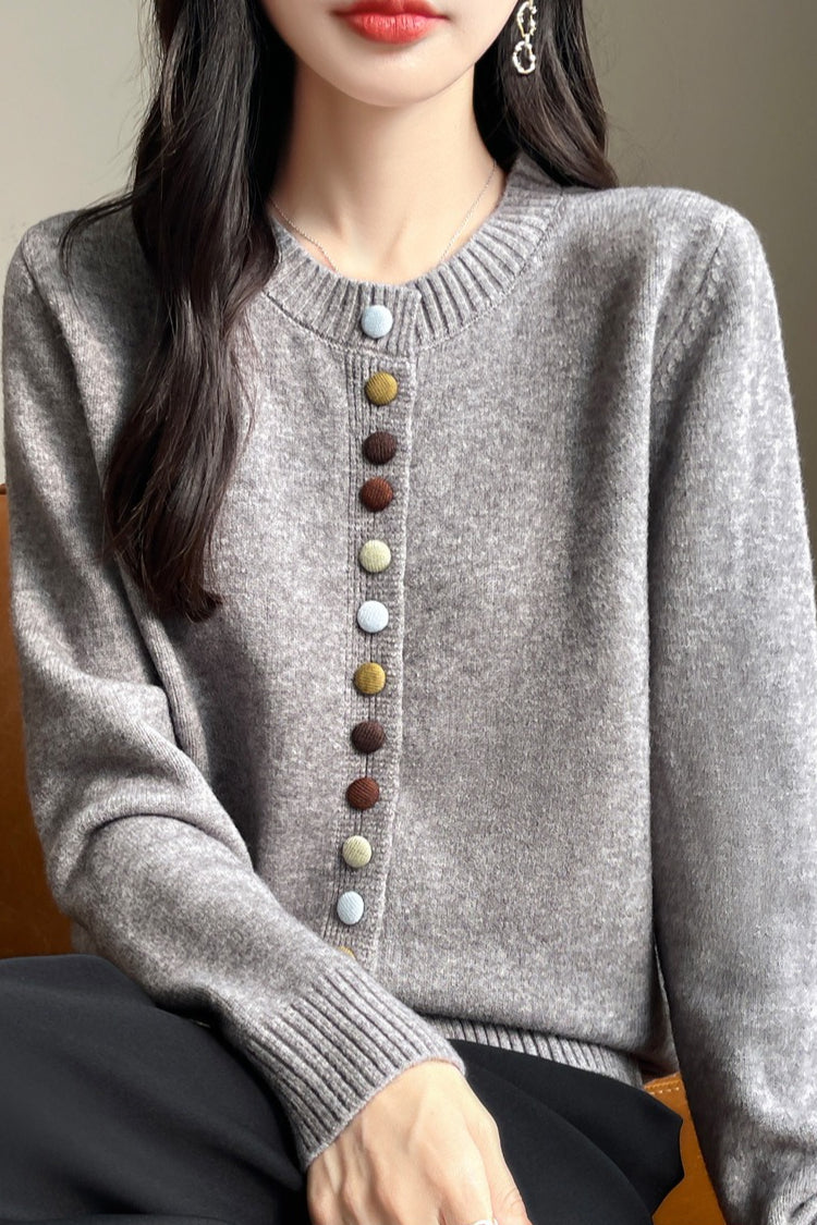 Color Button Solid Velvet Cardigan