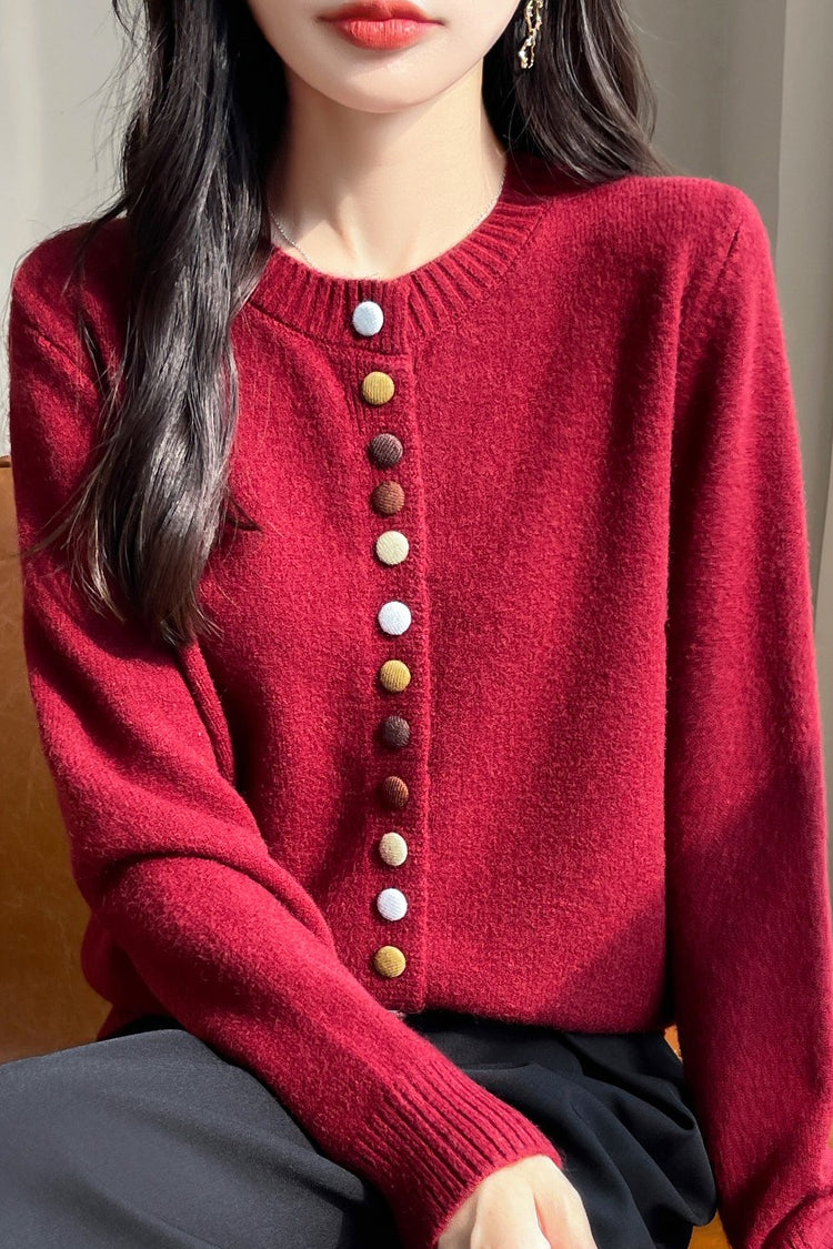 Color Button Solid Velvet Cardigan