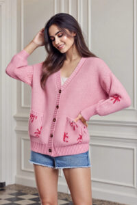 Boot Pattern V Neck Knit Cardigan