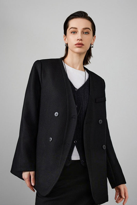Double Breasted Wool Blend Blazer