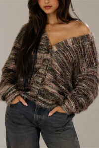 Colorful Striped V Neck Loose Knit Cardigan